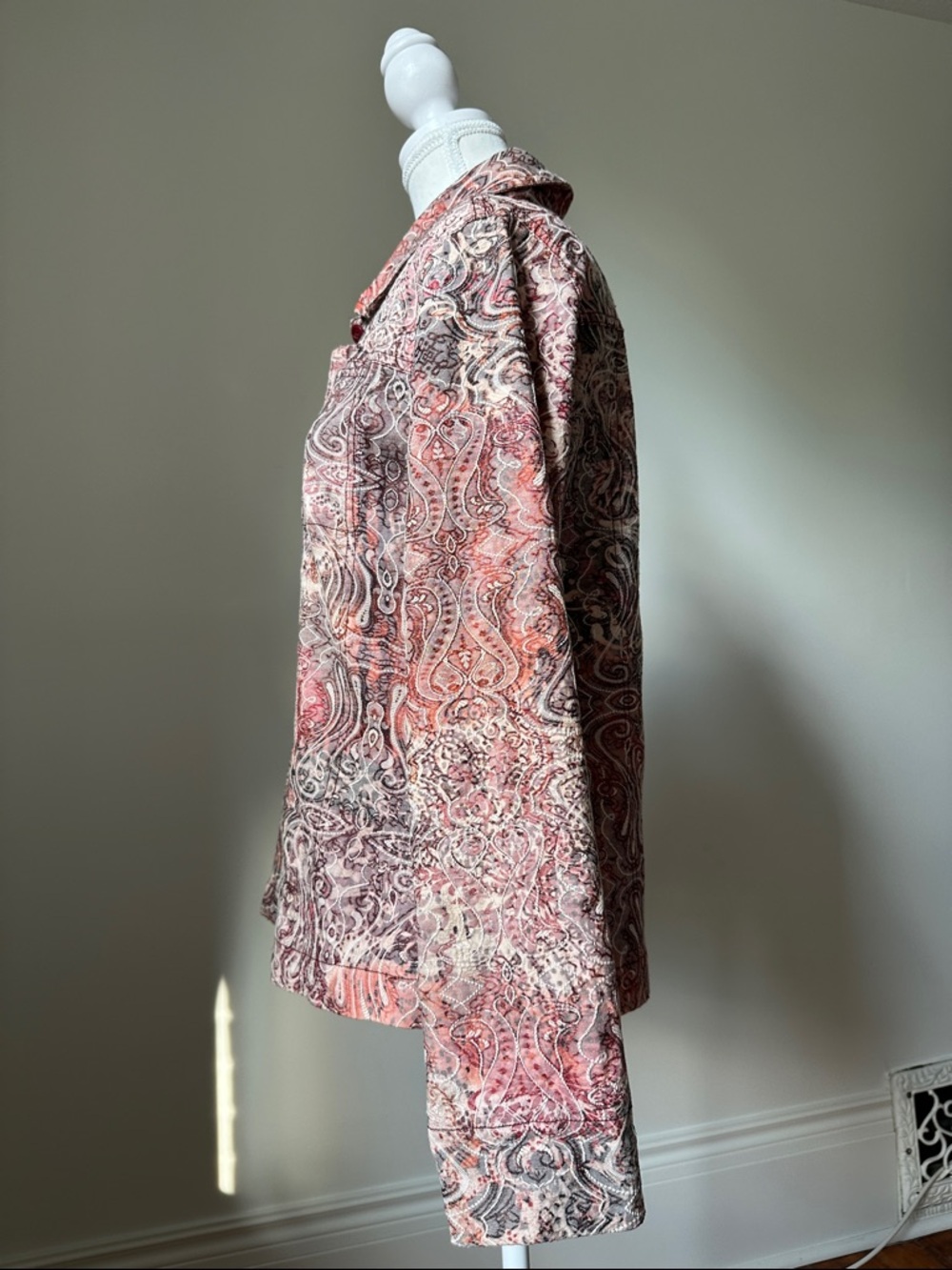 KEREN HART Pink Y2K Paisley Preppy Boho Cotton Blend Lightweight Jacket Medium - Picture 2 of 6